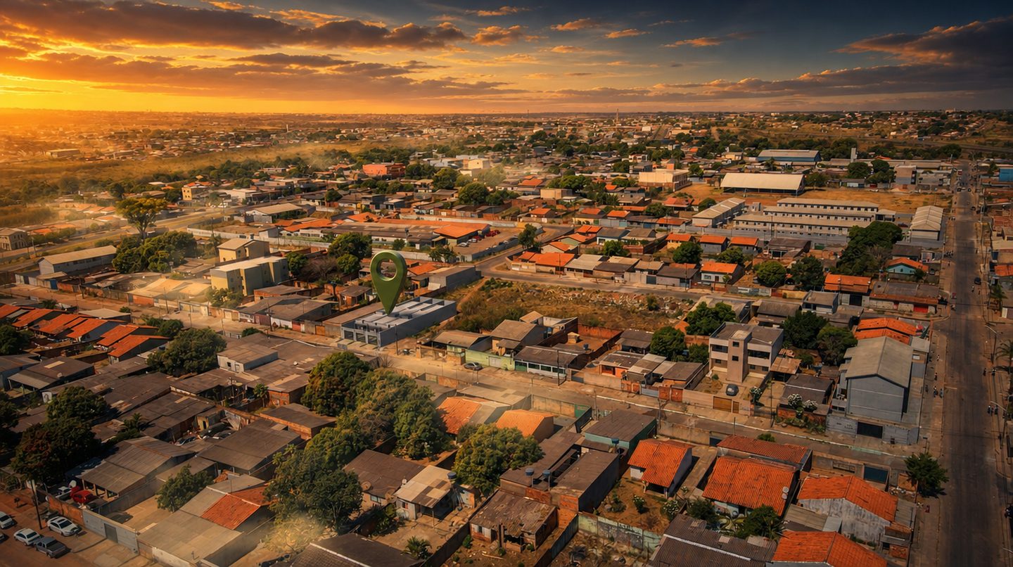 Vista aérea do Jardim América IV com a localização do empreendimento Reserva das Águas